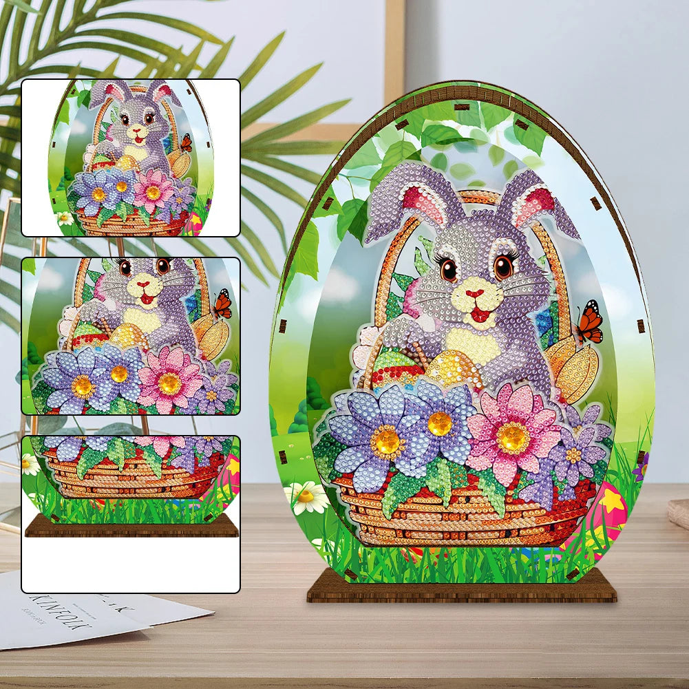 Wooden Diamond Painting Lamp Easter Egg Rabbit Special Shaped Crystal Drawing Bedside Night Light Crystal Drawing Lighting