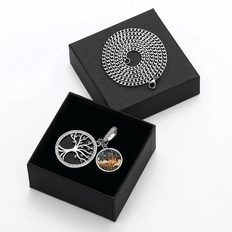 Tree of Life Custom Photo Pendant Necklace for Women and Men Hip Hop Jewelry Memory Medallions Engraved Name Gift