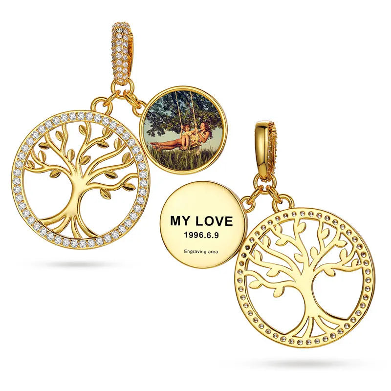 Tree of Life Custom Photo Pendant Necklace for Women and Men Hip Hop Jewelry Memory Medallions Engraved Name Gift