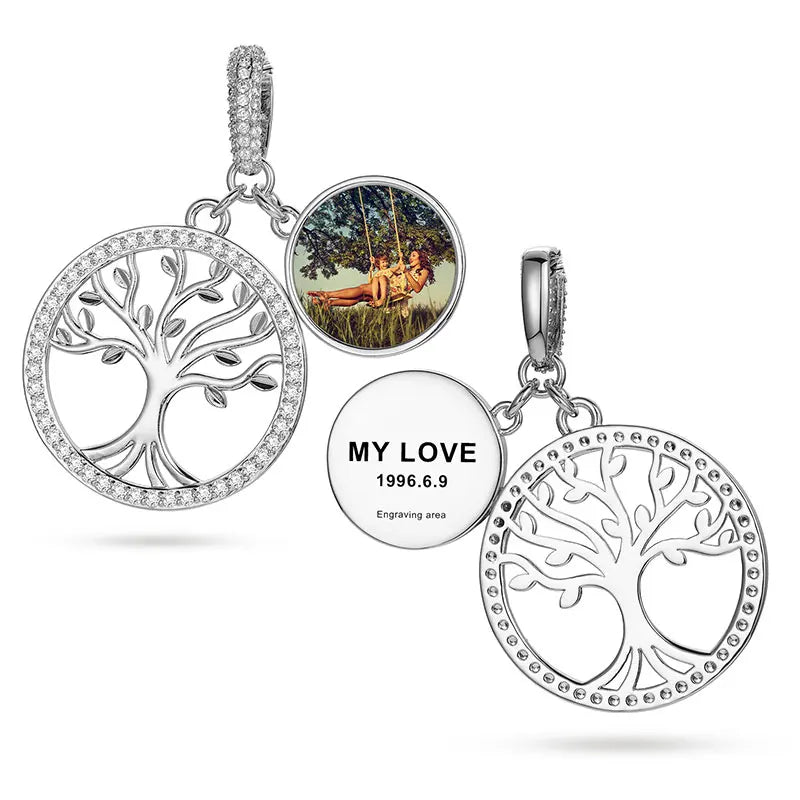Tree of Life Custom Photo Pendant Necklace for Women and Men Hip Hop Jewelry Memory Medallions Engraved Name Gift