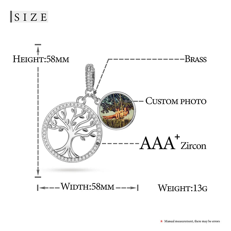 Tree of Life Custom Photo Pendant Necklace for Women and Men Hip Hop Jewelry Memory Medallions Engraved Name Gift