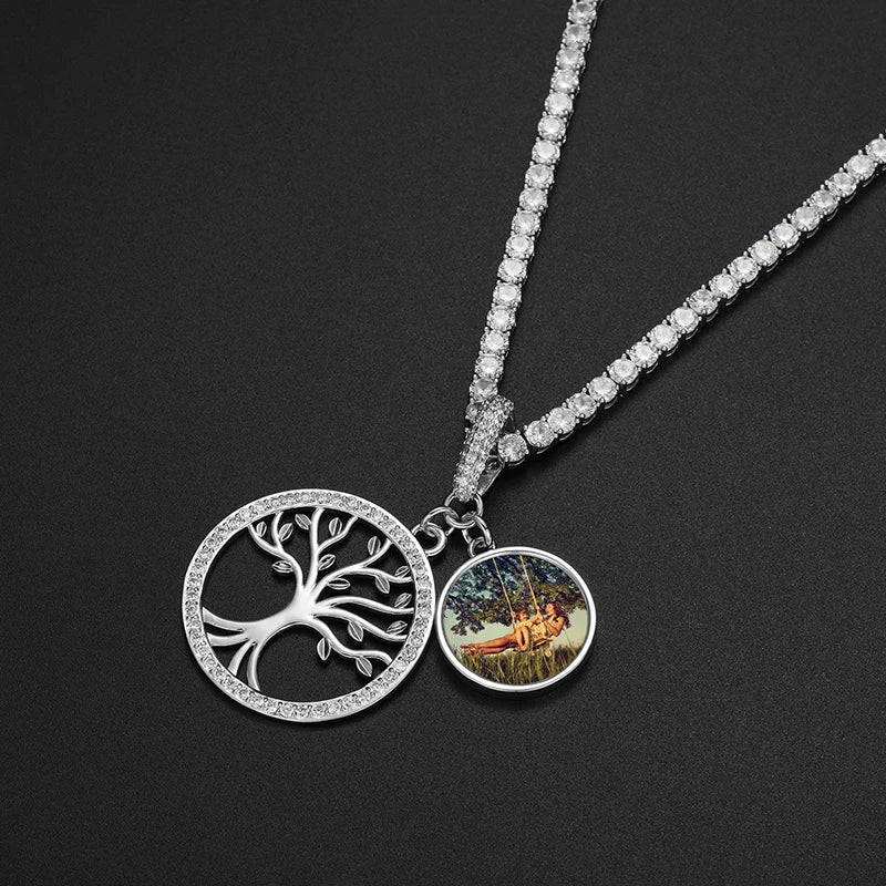 Tree of Life Custom Photo Pendant Necklace for Women and Men Hip Hop Jewelry Memory Medallions Engraved Name Gift