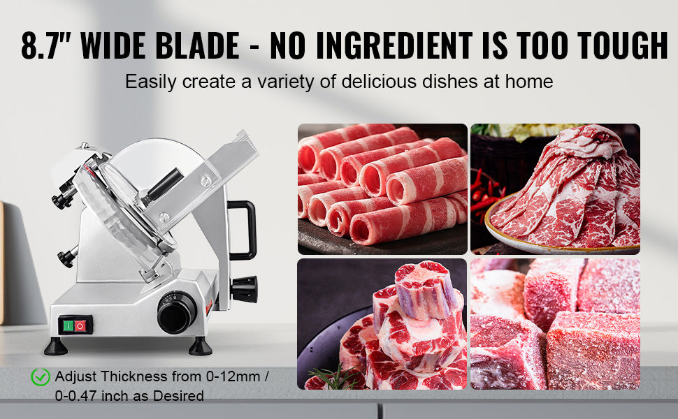 SucceBuy Meat Slicer 8/10inch Carbon Steel Blade Electric Deli Food Slicer Adjustable Thickness Commercial Home Cut Meat Cheese
