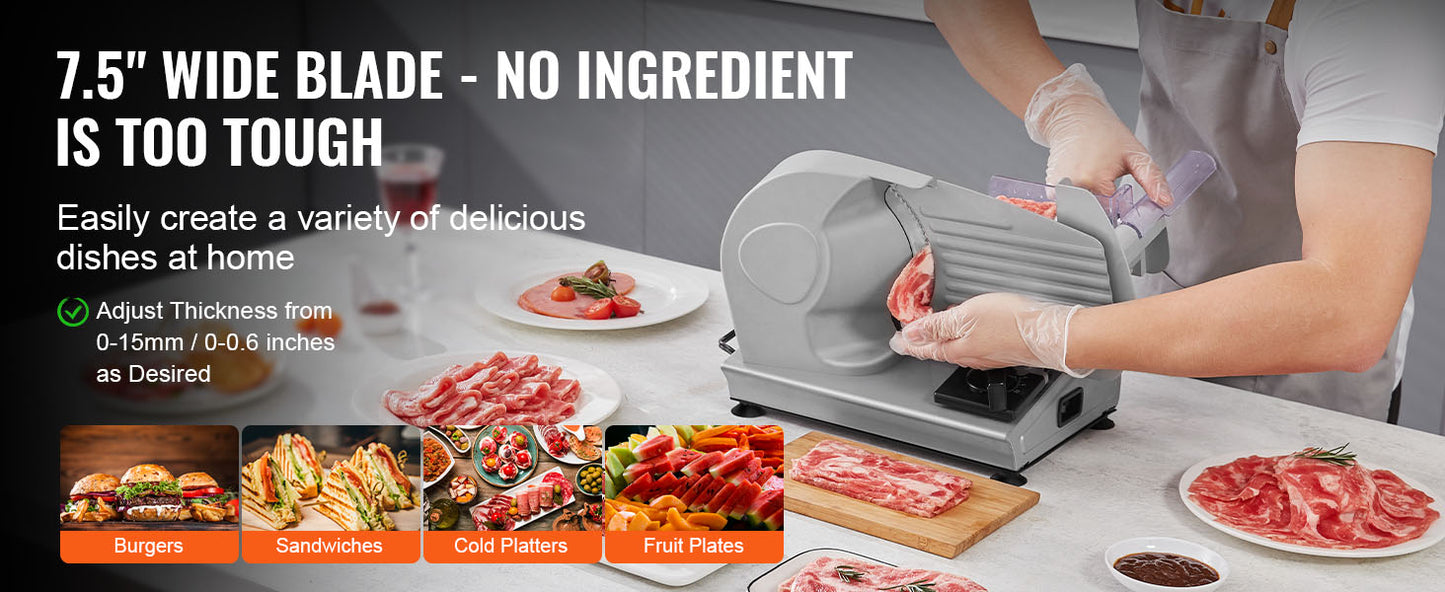 SucceBuy Meat Slicer Electric Deli Food Slicer SUS 420 Stainless Steel Blade and Blade Guard Adjustable Thickness for Home Use