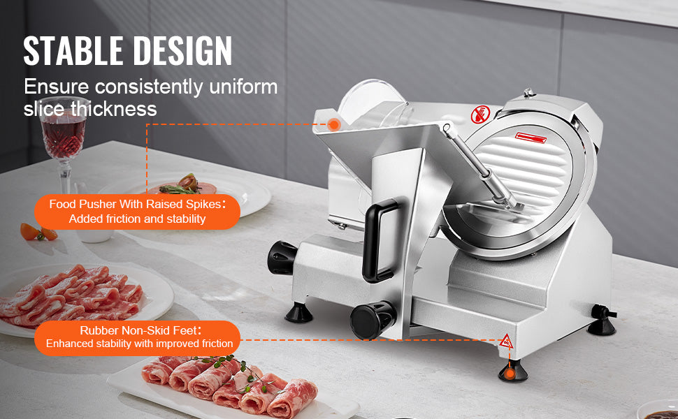 SucceBuy Meat Slicer 8/10inch Carbon Steel Blade Electric Deli Food Slicer Adjustable Thickness Commercial Home Cut Meat Cheese