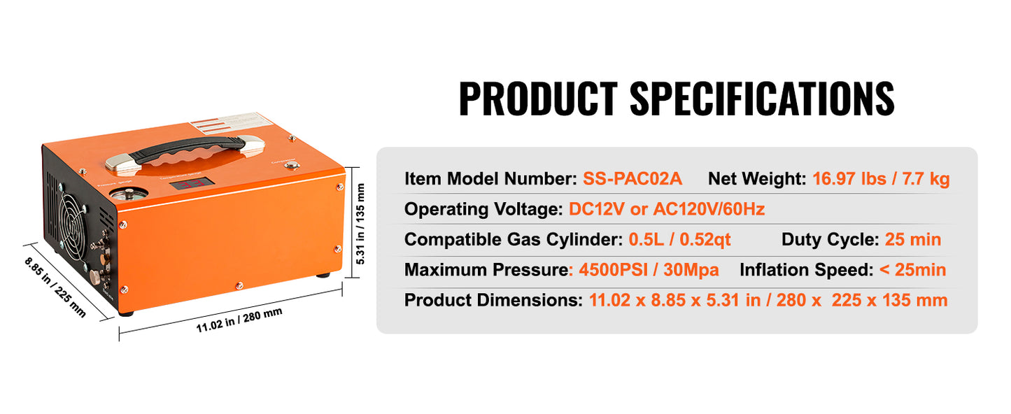 SucceBuy PCP Air Compressor  4500PSI Portable PCP Airgun Compressor Auto-Stop Oil Free Pump for Air Rifle Scuba Diving Bottle