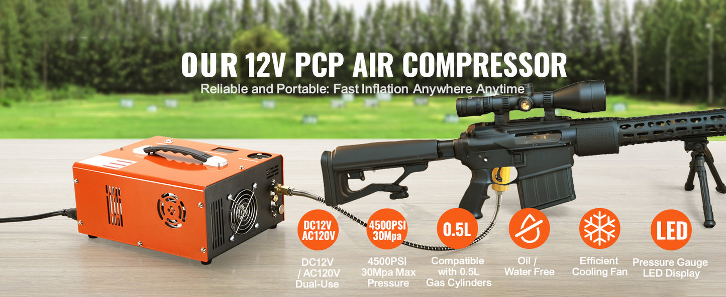 SucceBuy PCP Air Compressor  4500PSI Portable PCP Airgun Compressor Auto-Stop Oil Free Pump for Air Rifle Scuba Diving Bottle